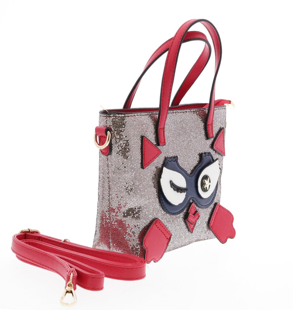 GLITTER TOP HANDLE PURSE WITH WINKING OWL