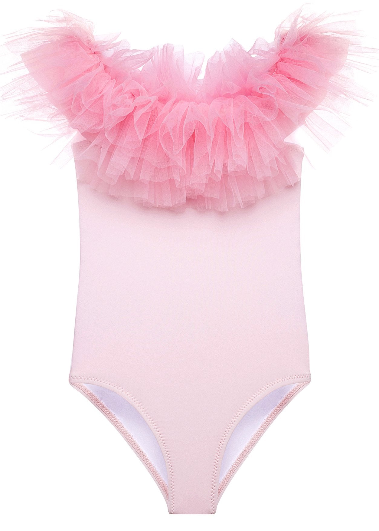 Pink Draped Swimsuit with Tulle