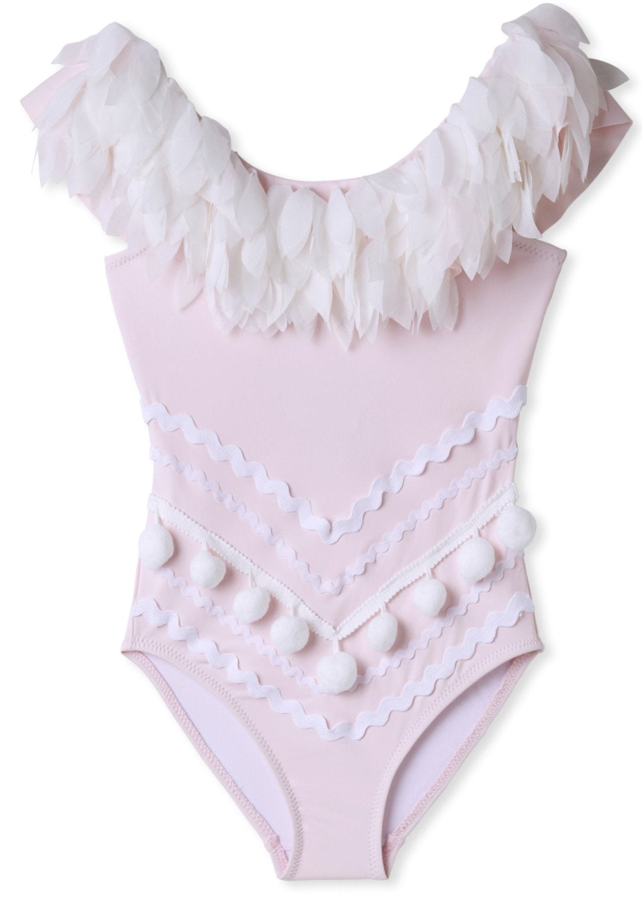 Pink Draped Swimsuit with Petals and Ric Rac