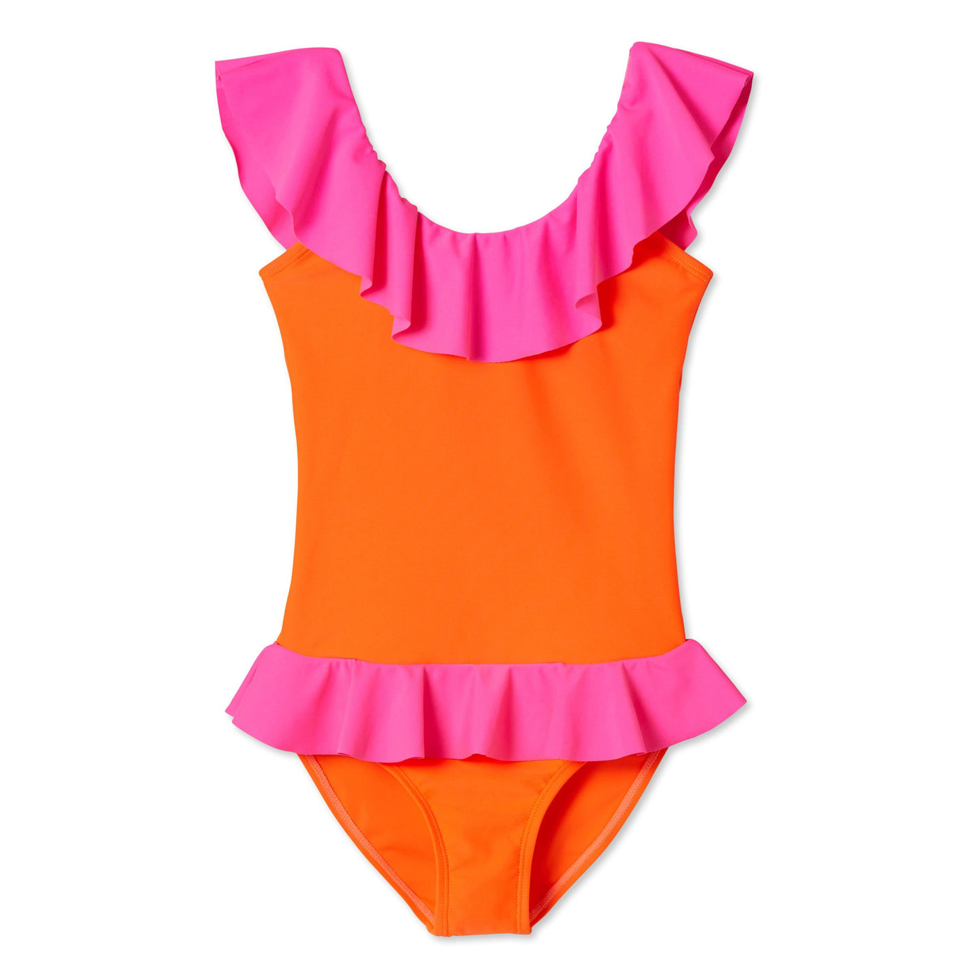 Kostum banje neon rozë dhe portokalli tangy