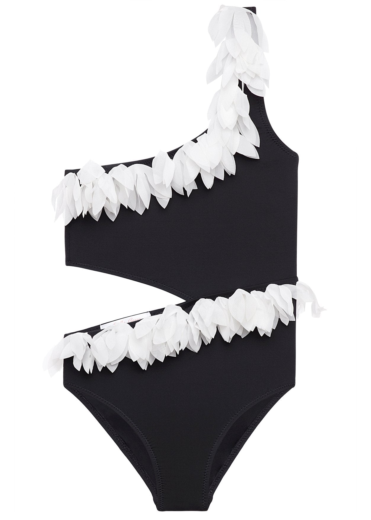 Black Side Cut Swimsuit with Petals for Girls